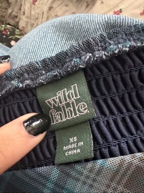 wild fable Navy Plaid Smocked Waist Top